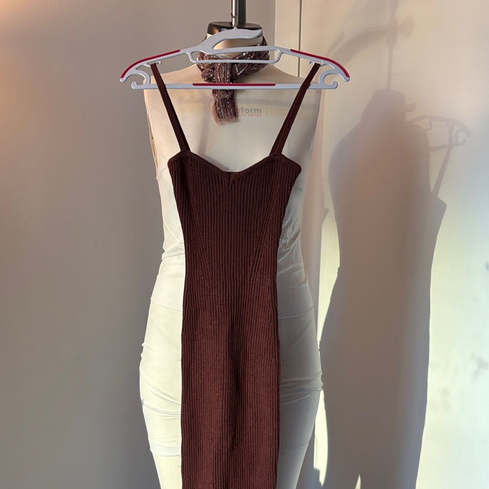 Forever 21 Chocolate Brown Ribbed Knit Mini Slip Dress